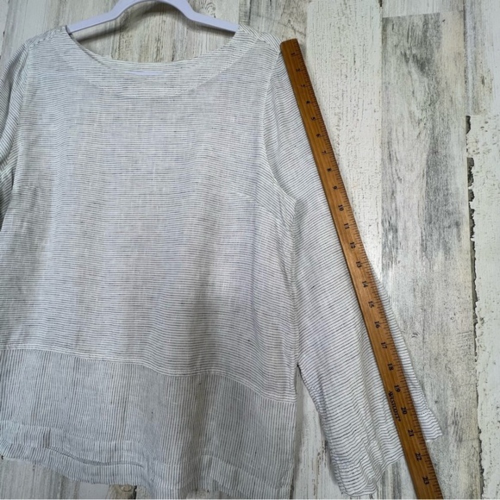 TAHARI Linen Shirt Womens Size Large, White Black Striped Shirt Lagenlook Casual - Picture 9 of 9